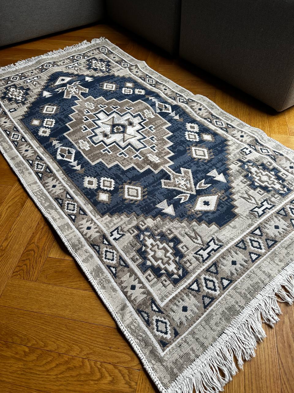 Reversible flat-weave rug Atlas Blue