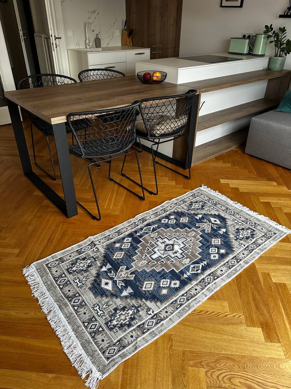 Reversible flat-weave rug Atlas Blue