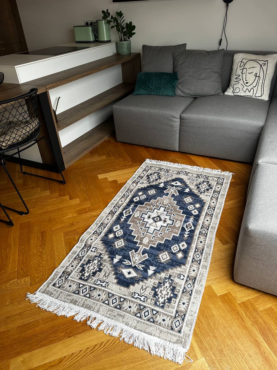 Reversible flat-weave rug Atlas Blue