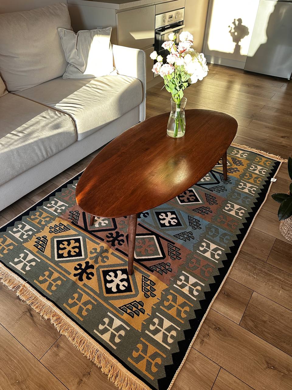 Double-sided flatweave rug Cross Green