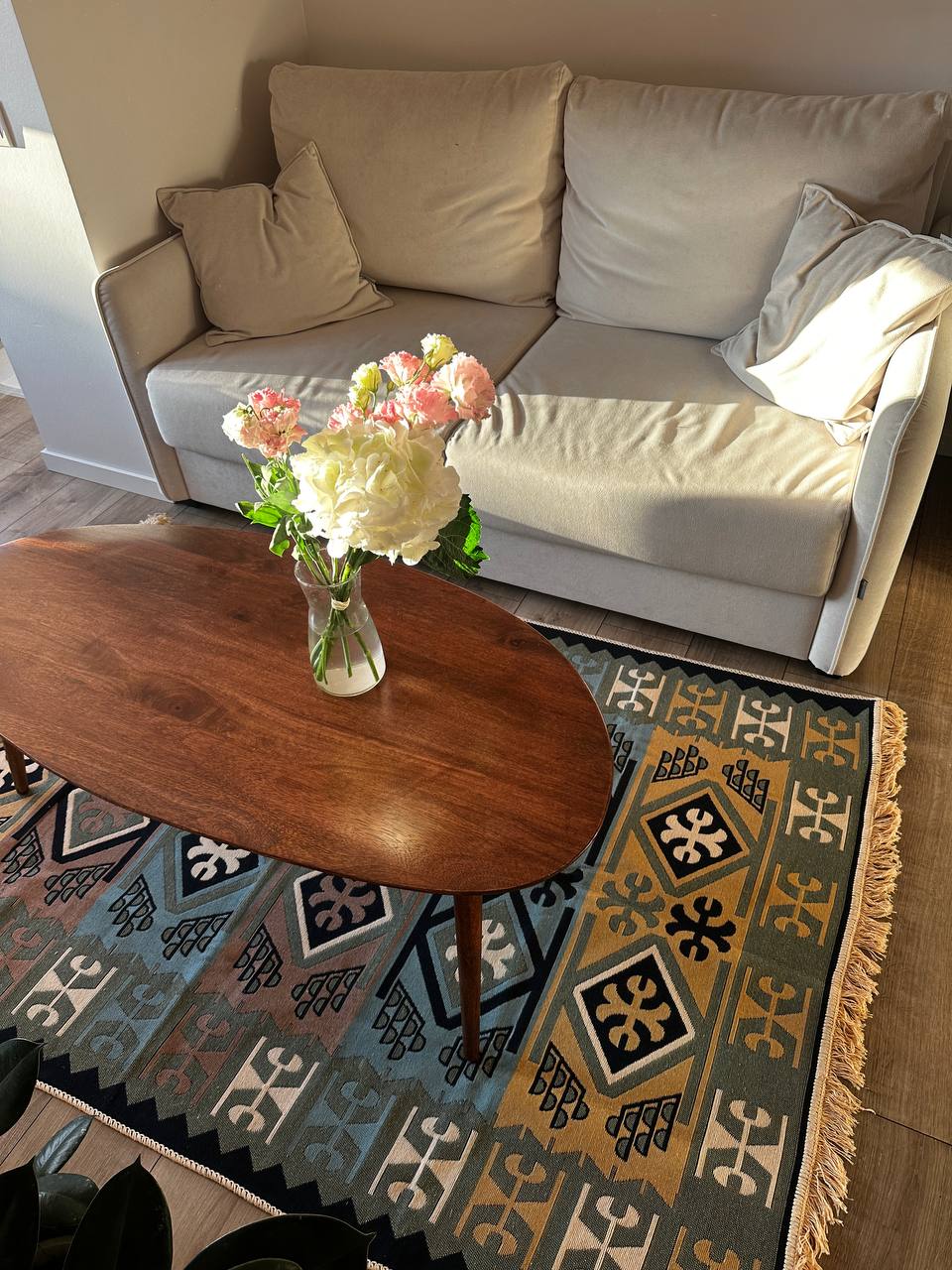 Double-sided flatweave rug Cross Green
