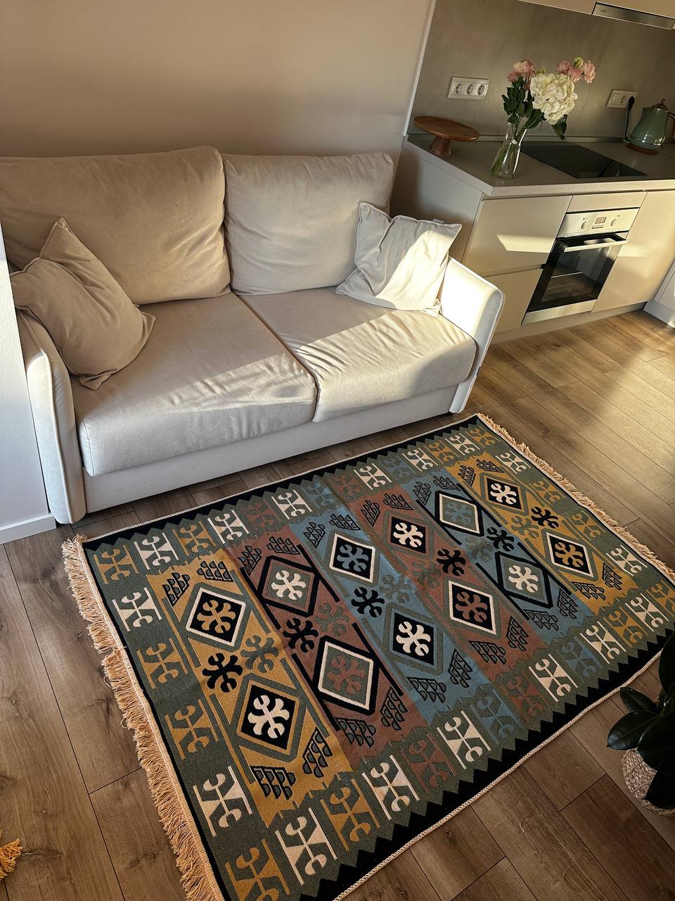 Double-sided flatweave rug Cross Green