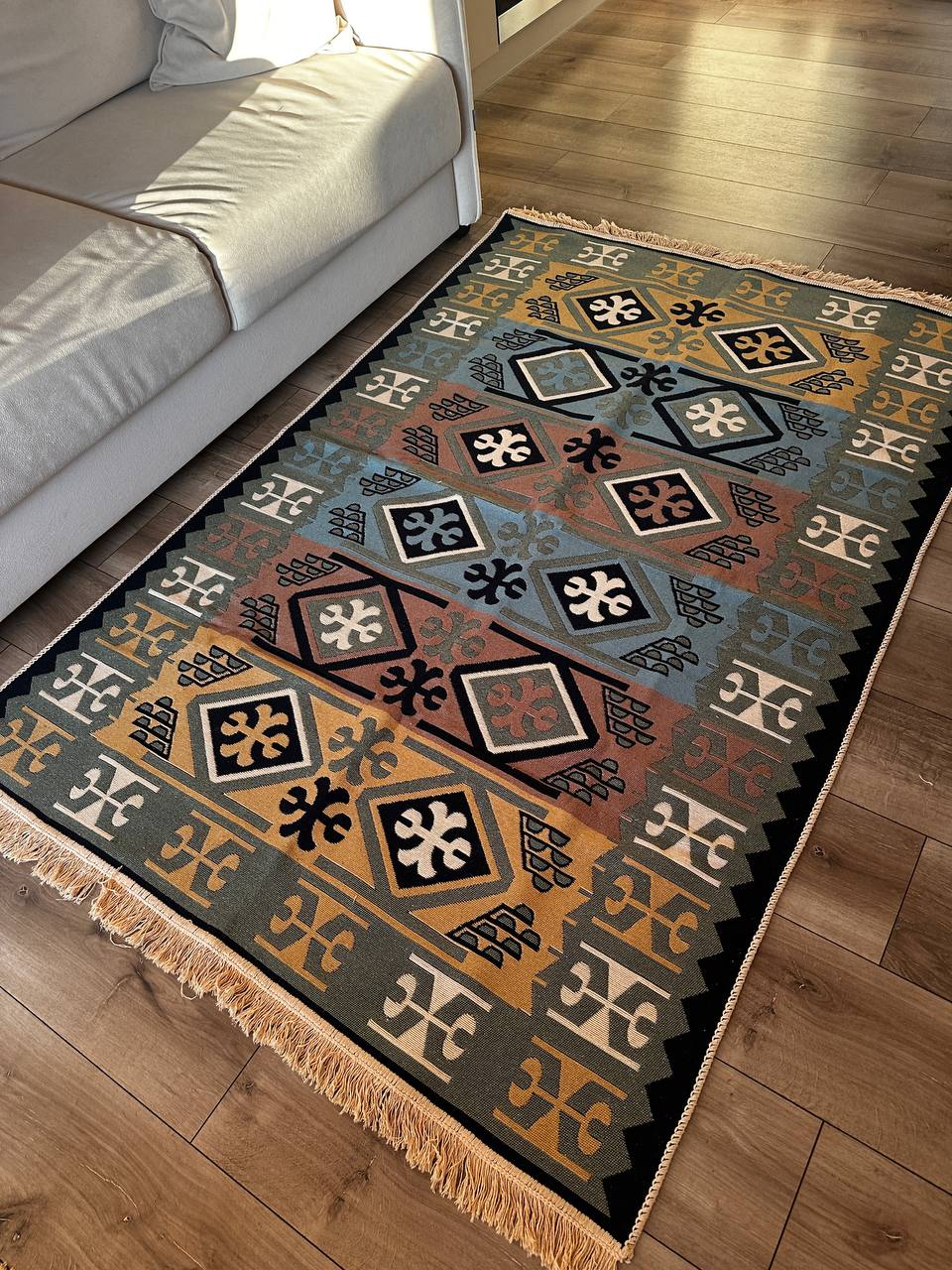 Double-sided flatweave rug Cross Green