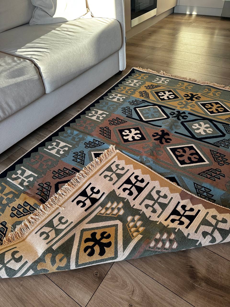 Double-sided flatweave rug Cross Green