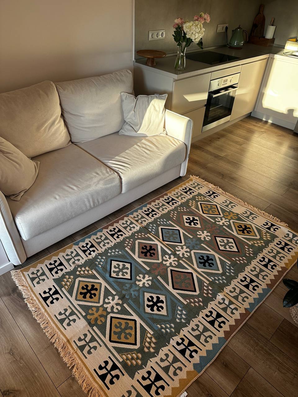Double-sided flatweave rug Cross Green