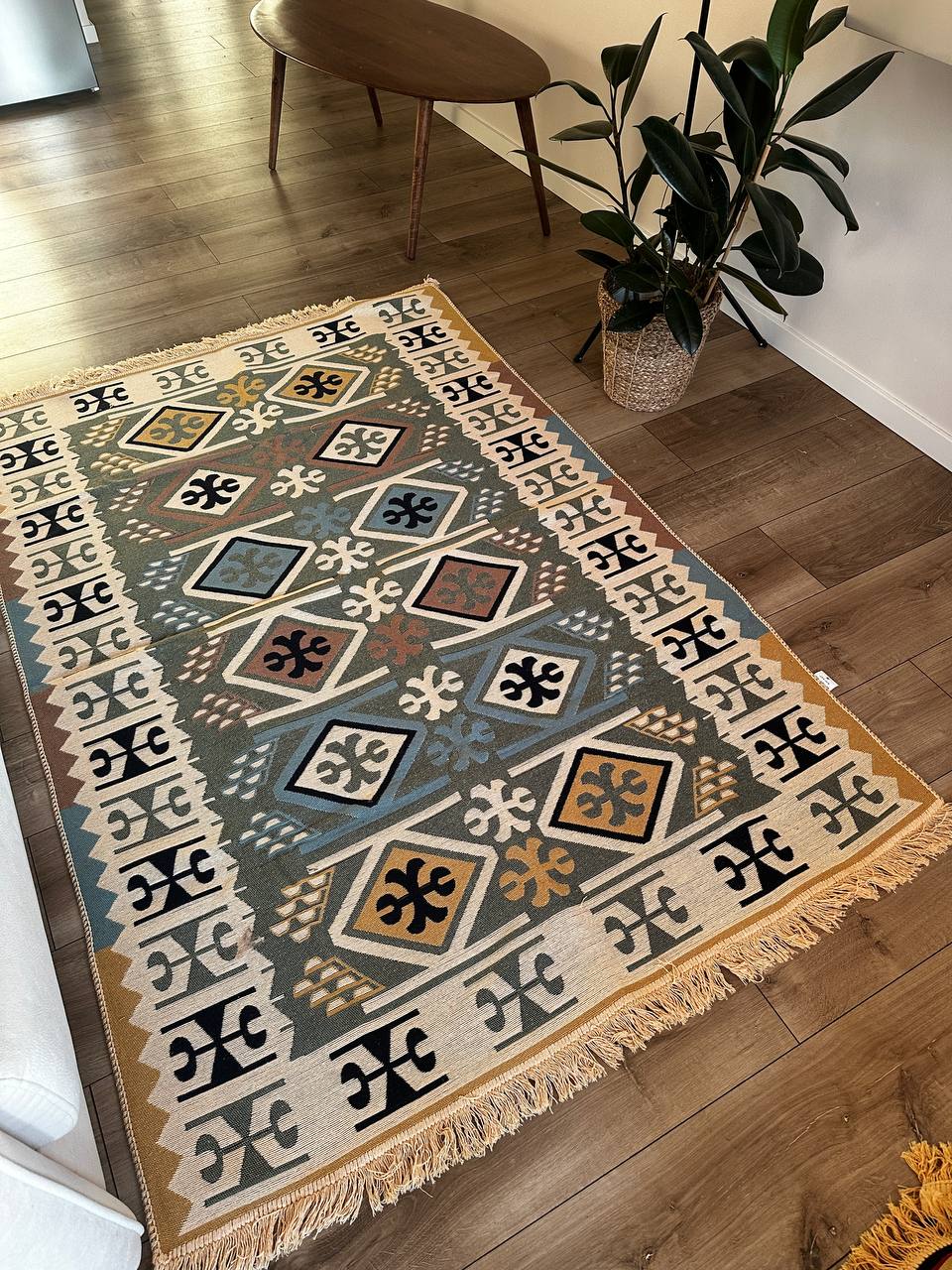 Double-sided flatweave rug Cross Green