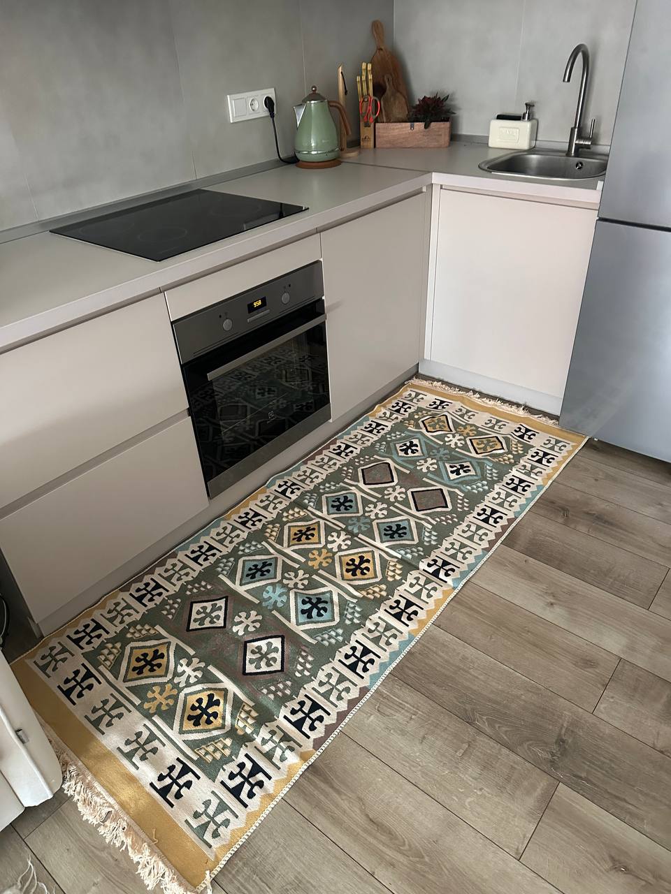 Double-sided flatweave rug Cross Green