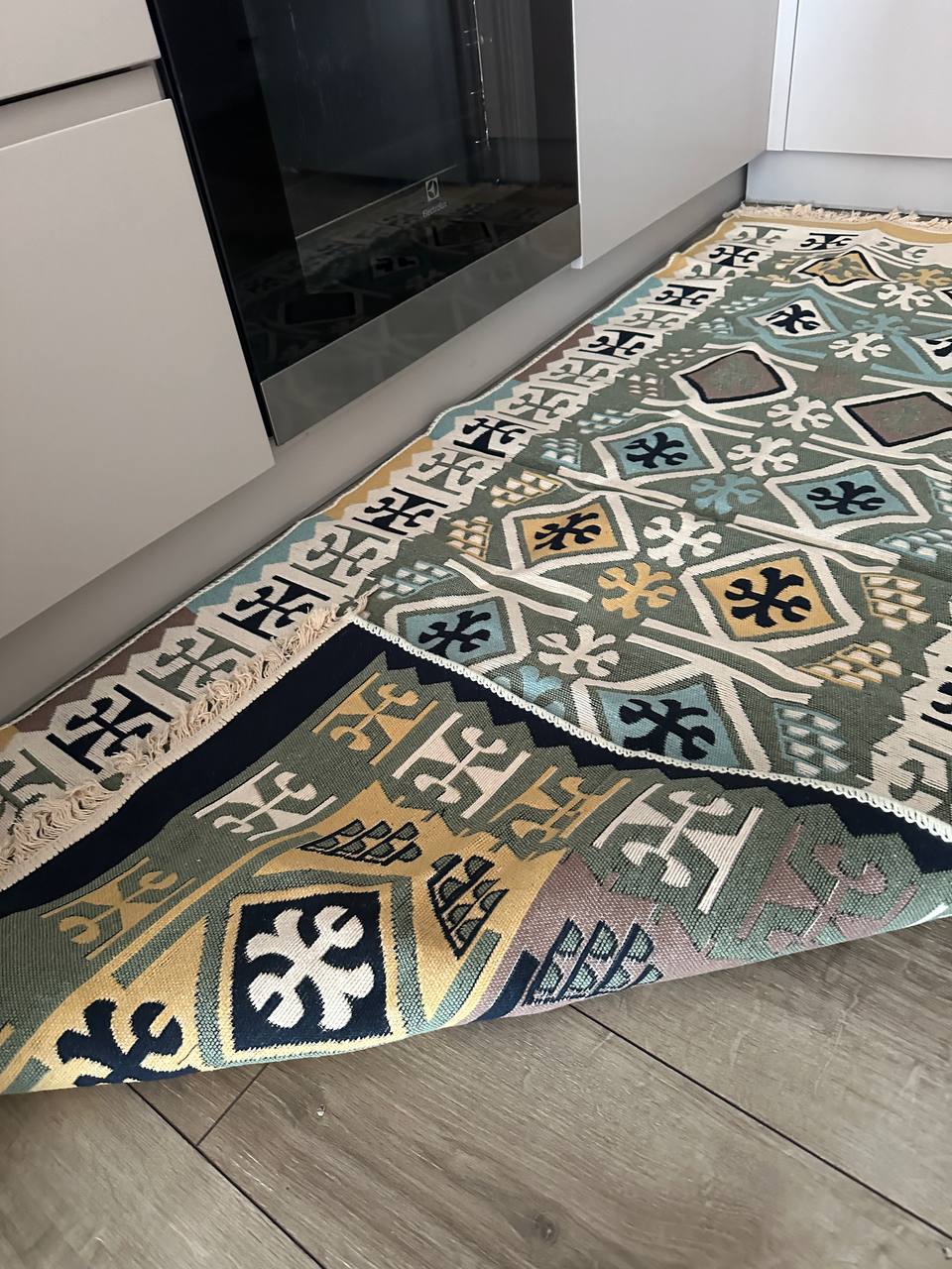 Double-sided flatweave rug Cross Green
