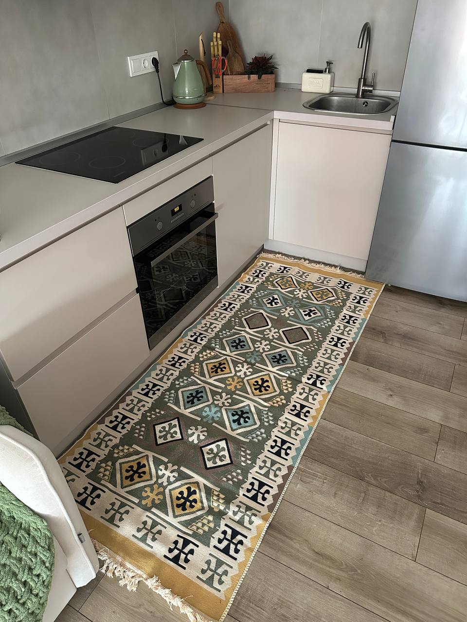 Double-sided flatweave rug Cross Green