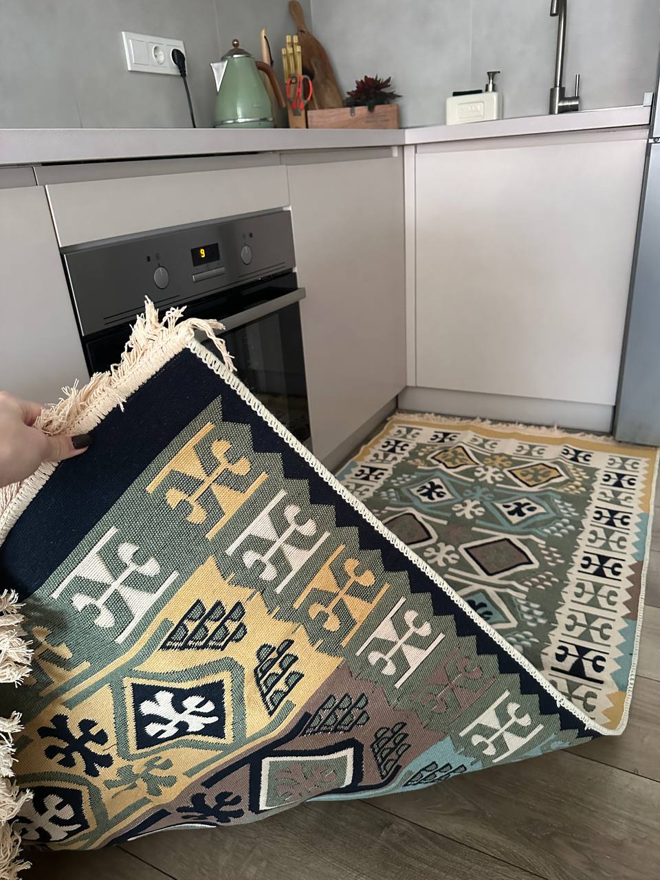 Double-sided flatweave rug Cross Green
