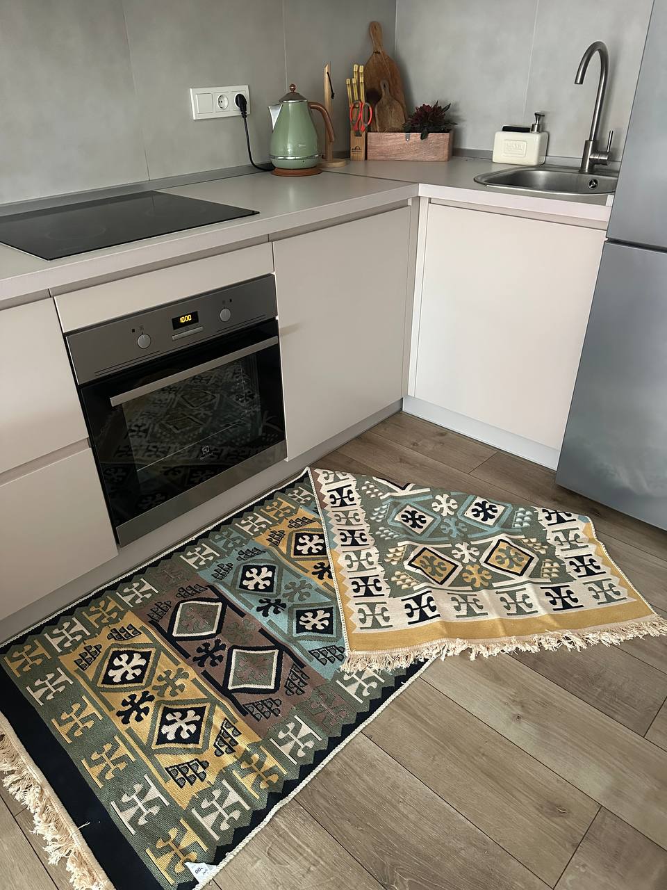 Double-sided flatweave rug Cross Green