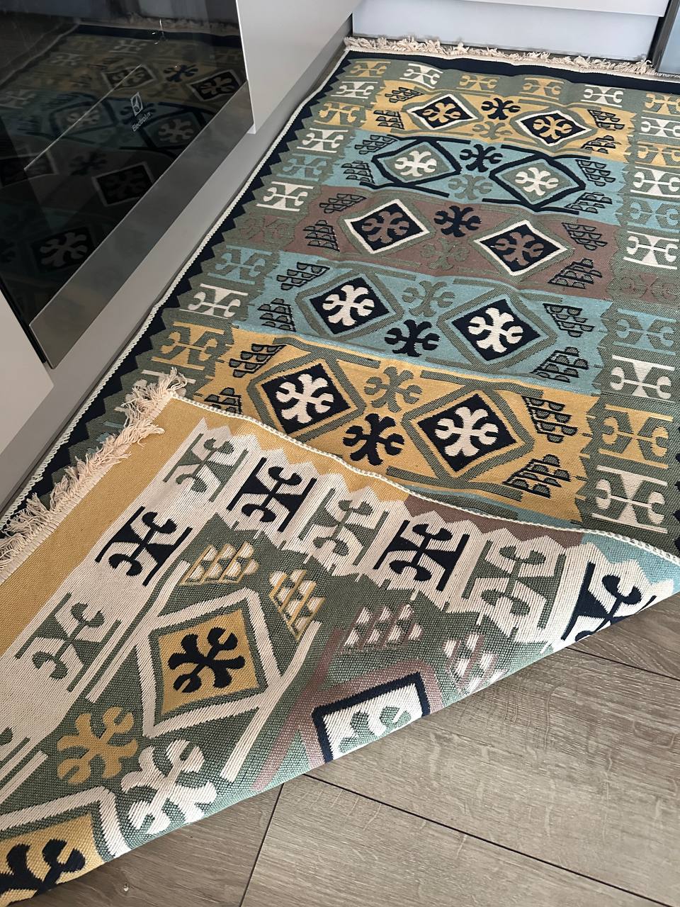 Double-sided flatweave rug Cross Green