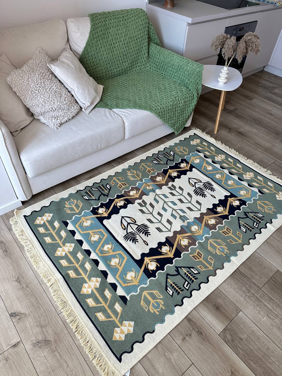Oboustranný koberec bez vlasu Žluto-zelený
