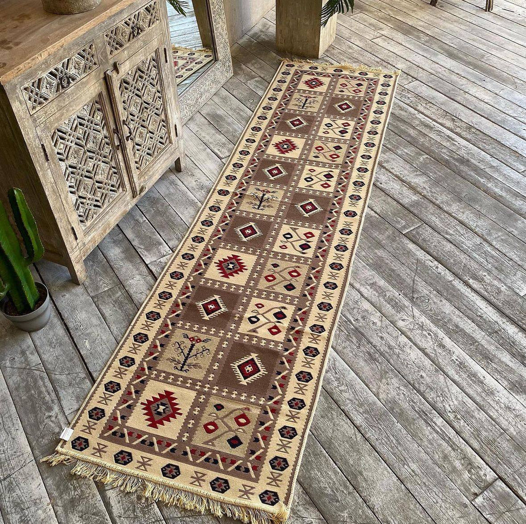 Reversible flat-weave rug Ethno Red