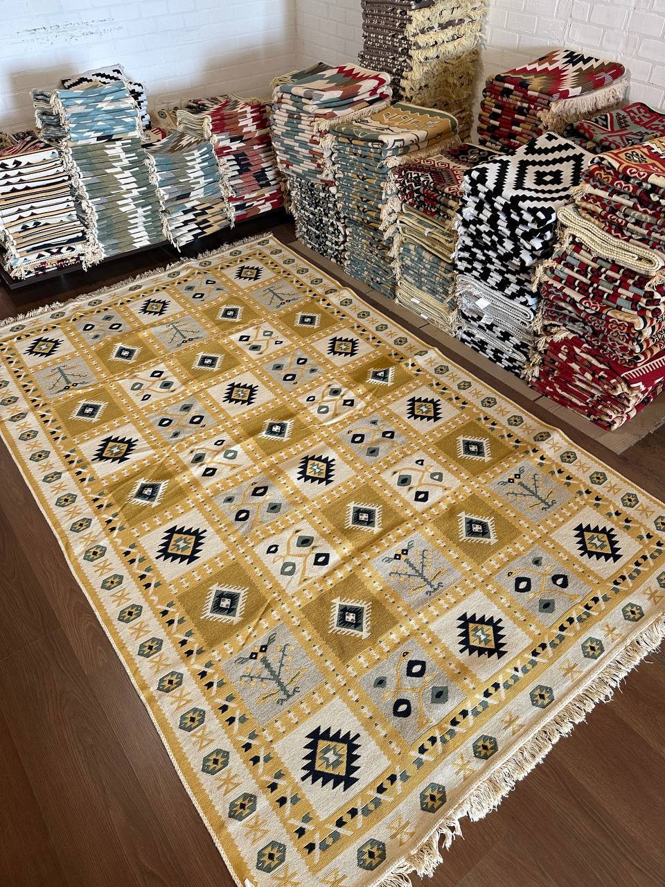Reversible flat-weave rug Ethno Green