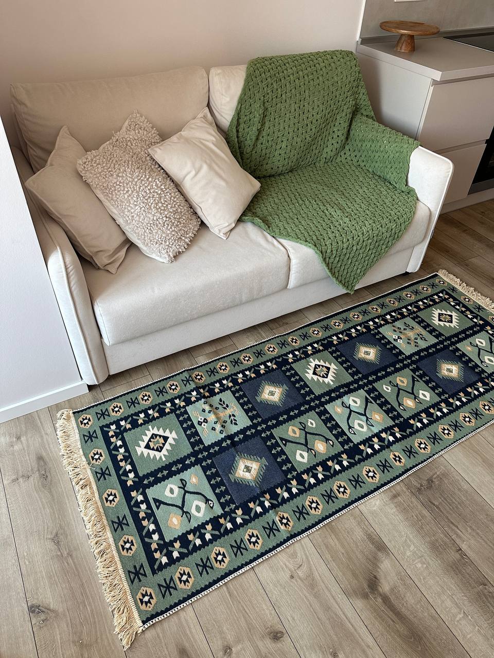 Reversible flat-weave rug Ethno Green