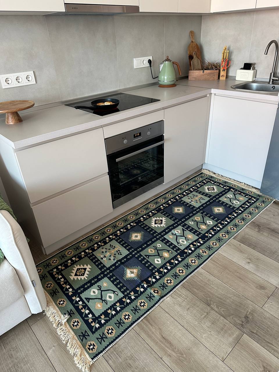 Reversible flat-weave rug Ethno Green