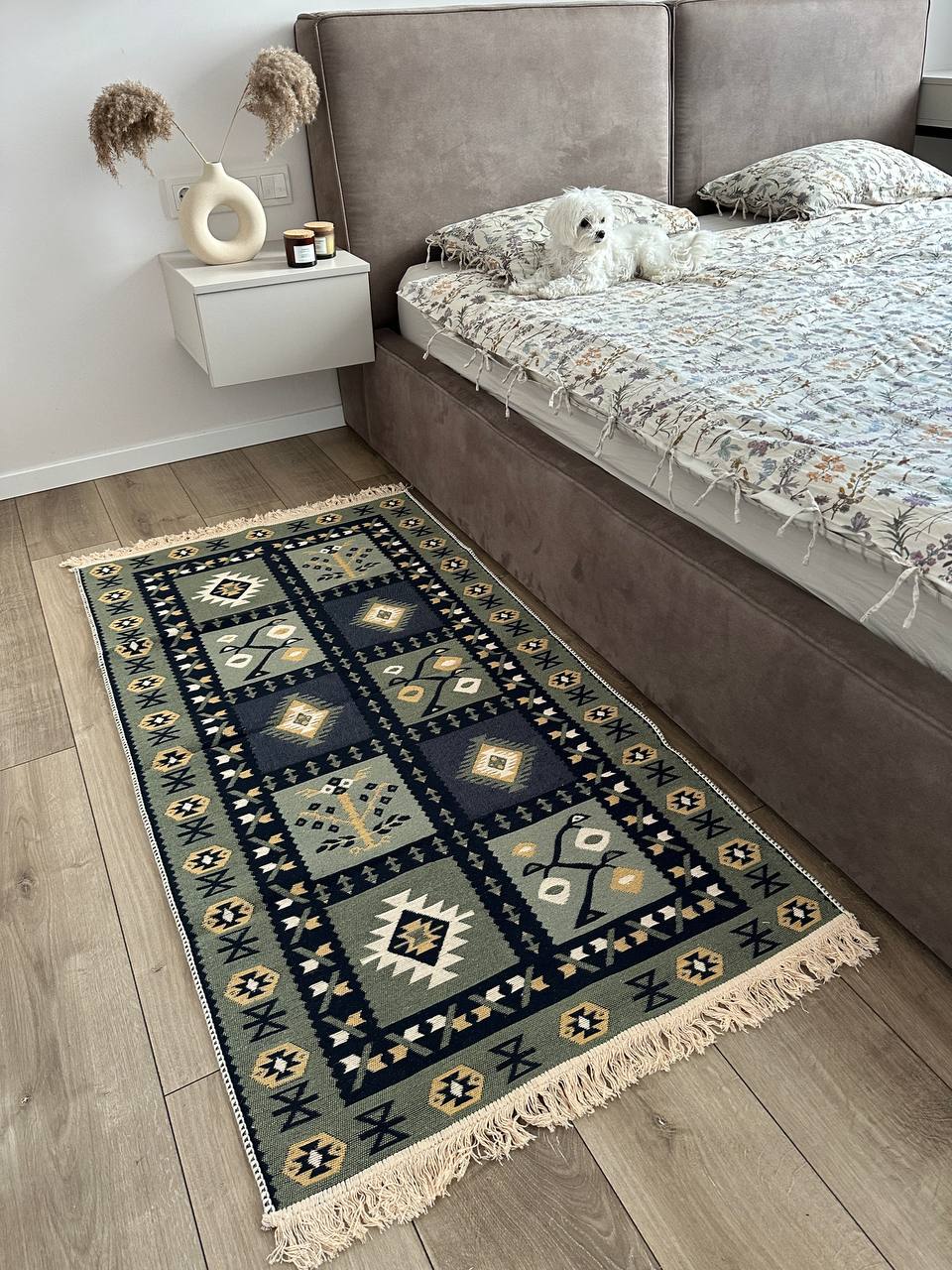 Reversible flat-weave rug Ethno Green