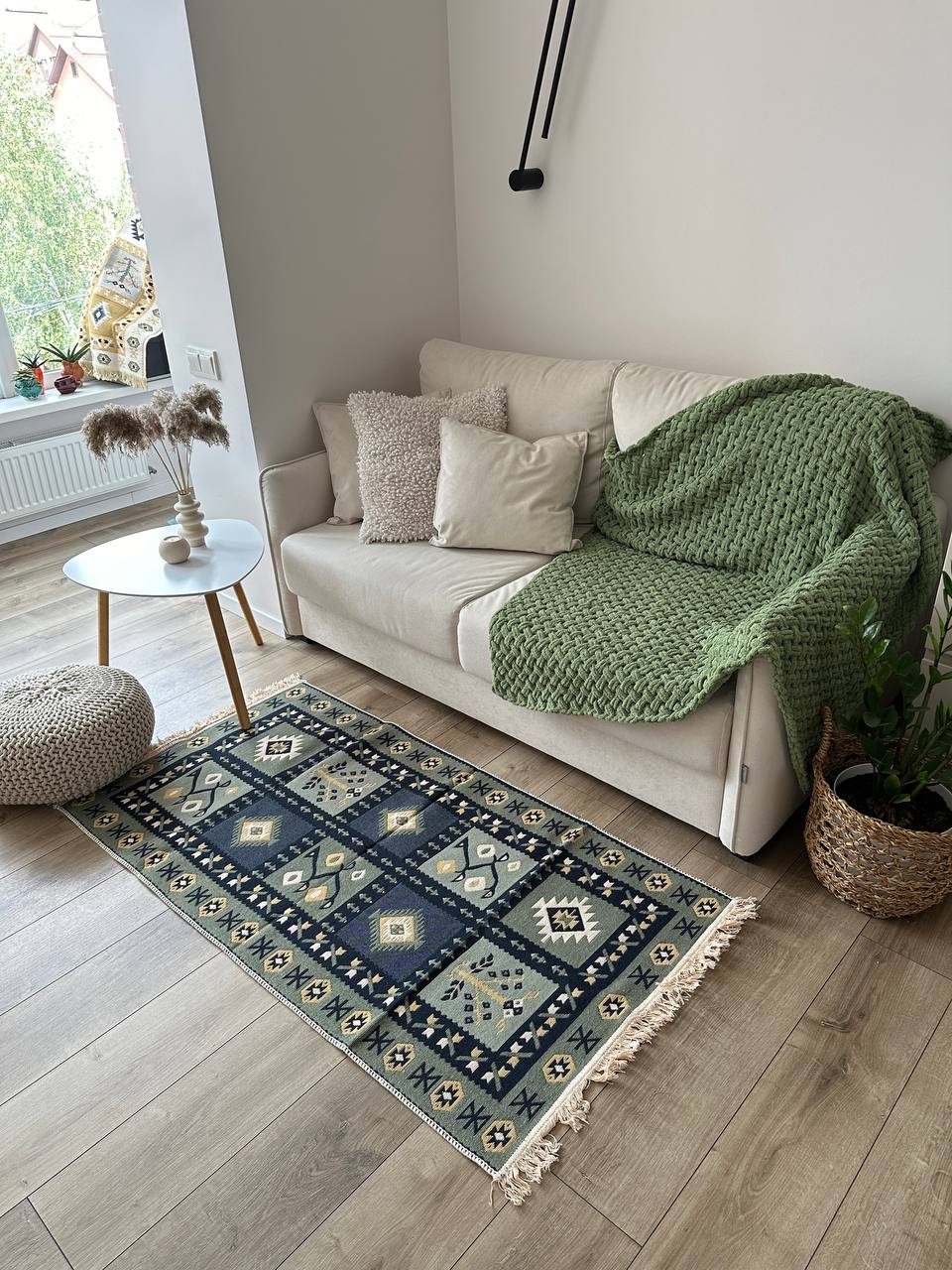 Reversible flat-weave rug Ethno Green