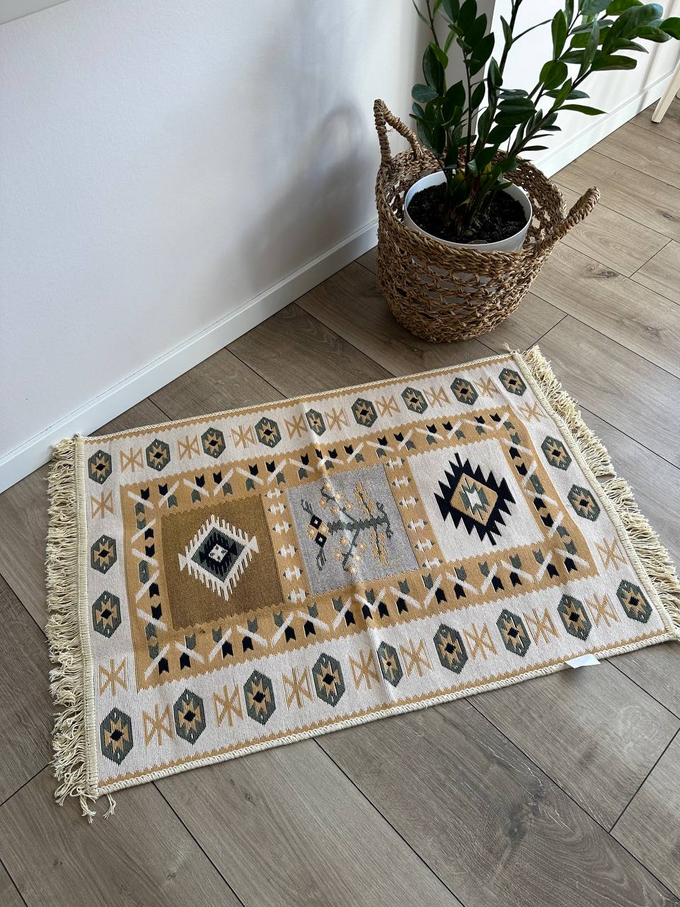 Reversible flat-weave rug Ethno Green