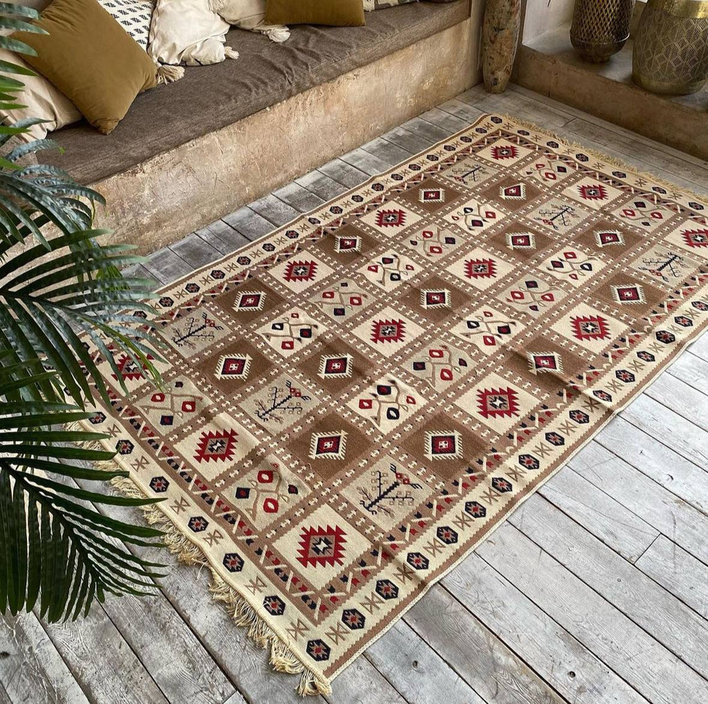 Reversible flat-weave rug Ethno Red