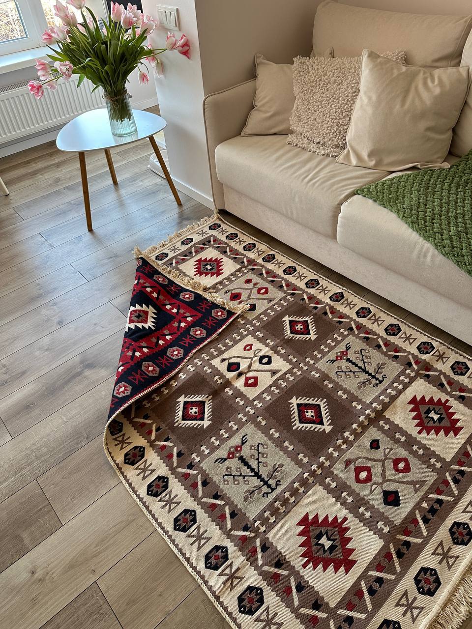 Reversible flat-weave rug Ethno Red