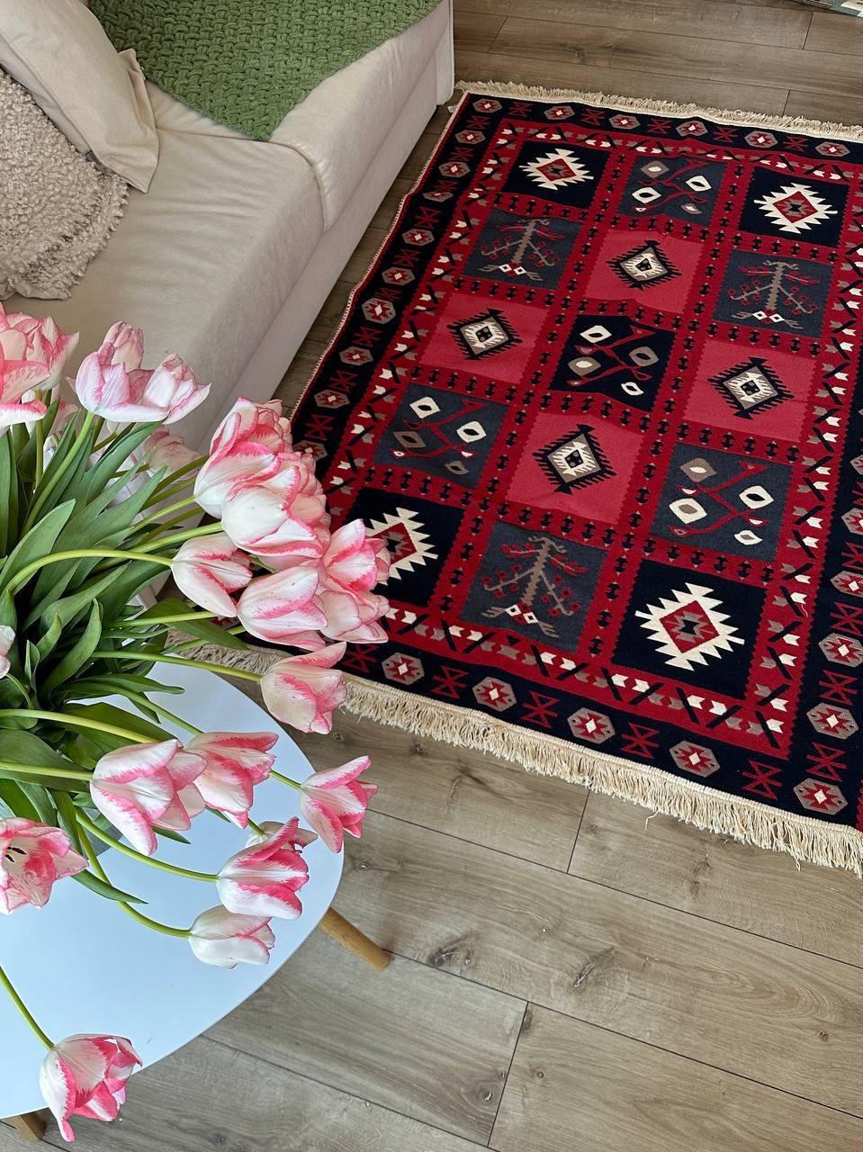Reversible flat-weave rug Ethno Red