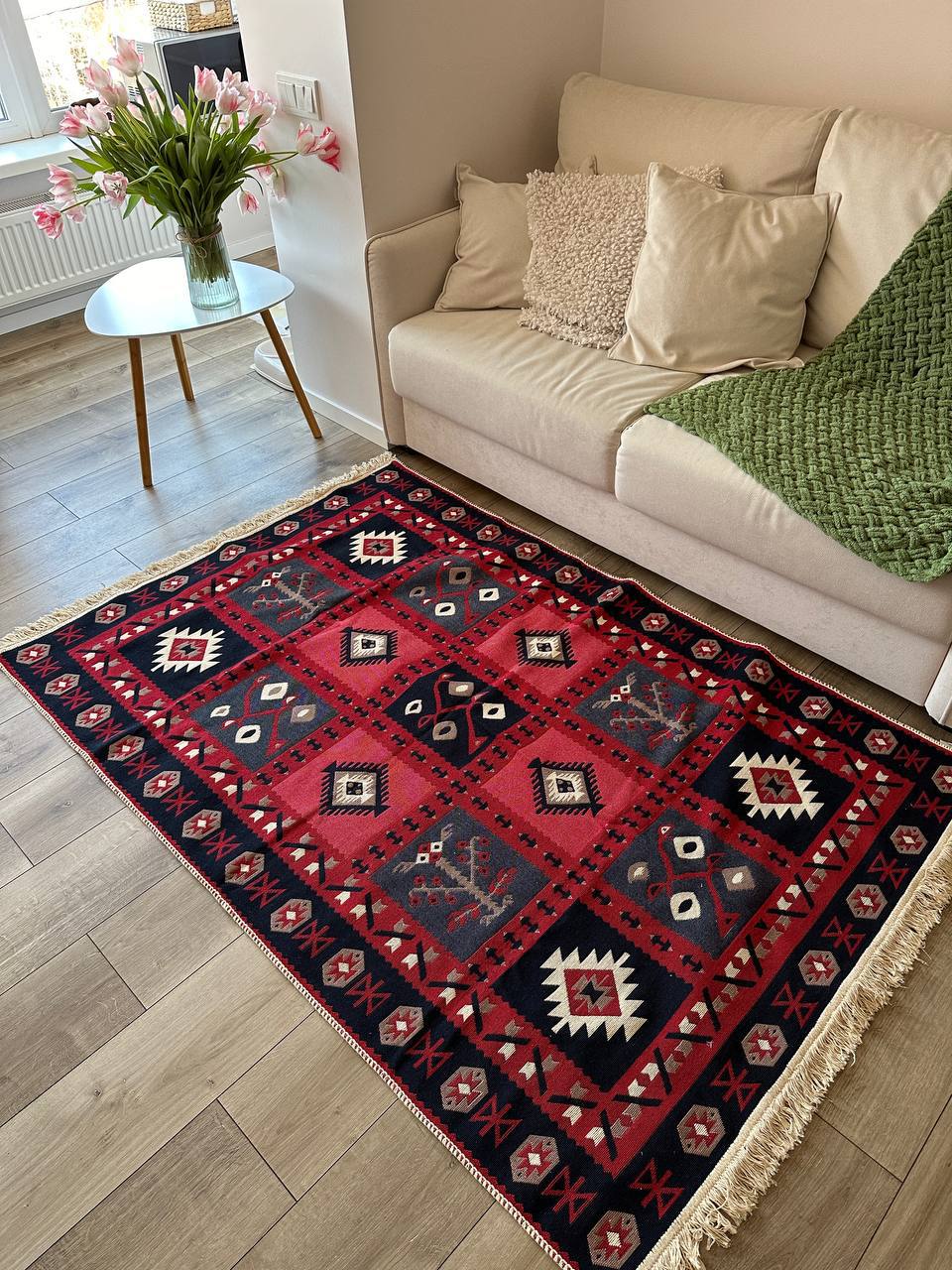 Reversible flat-weave rug Ethno Red