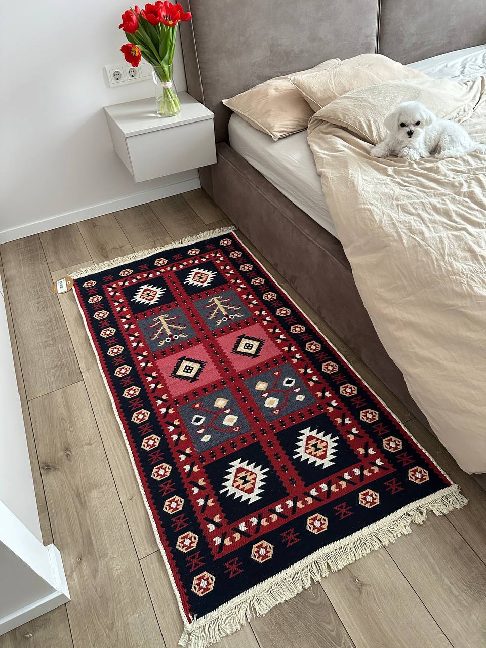 Reversible flat-weave rug Ethno Red