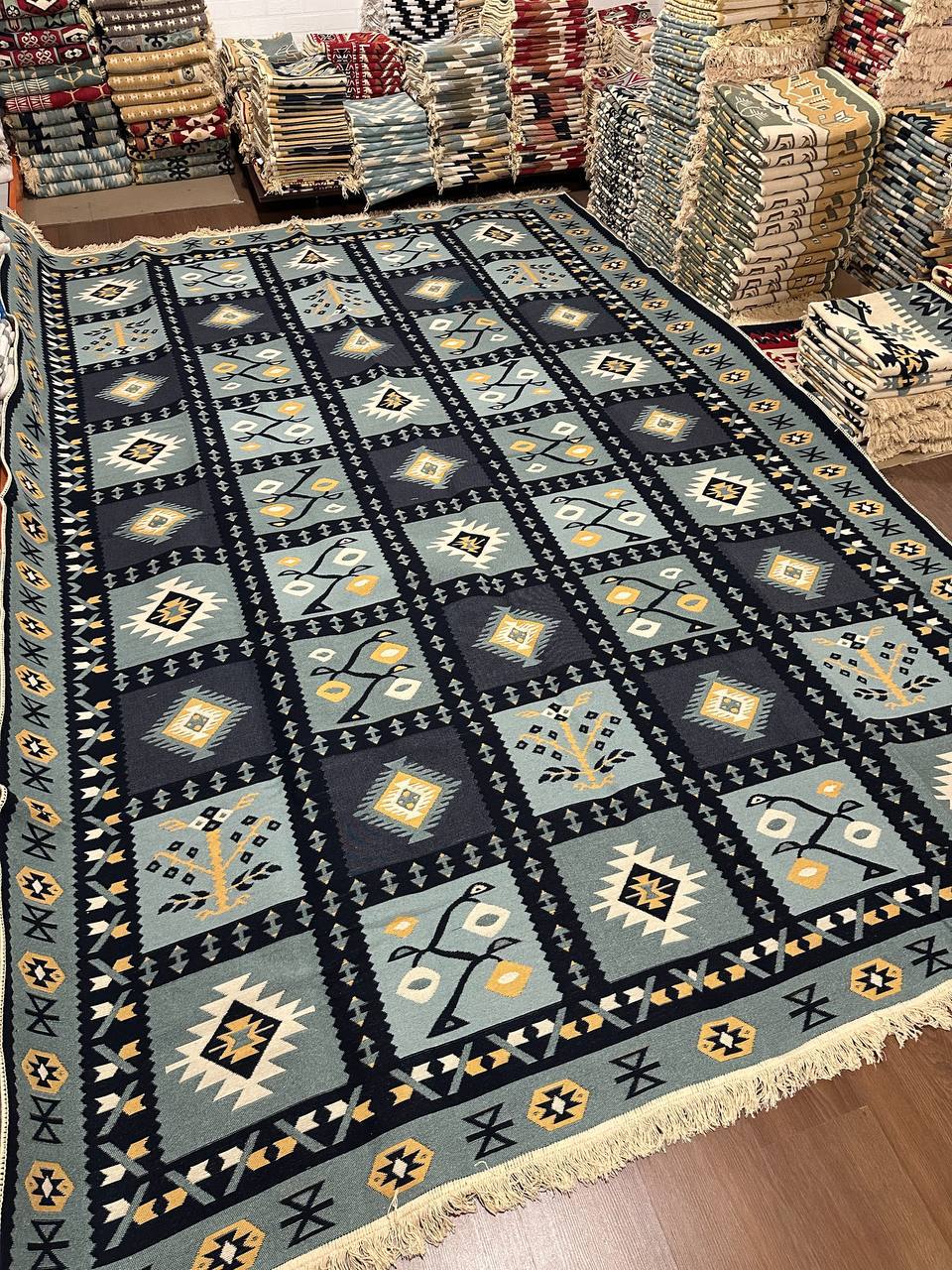 Double-sided flat-woven rug Ethno Blue