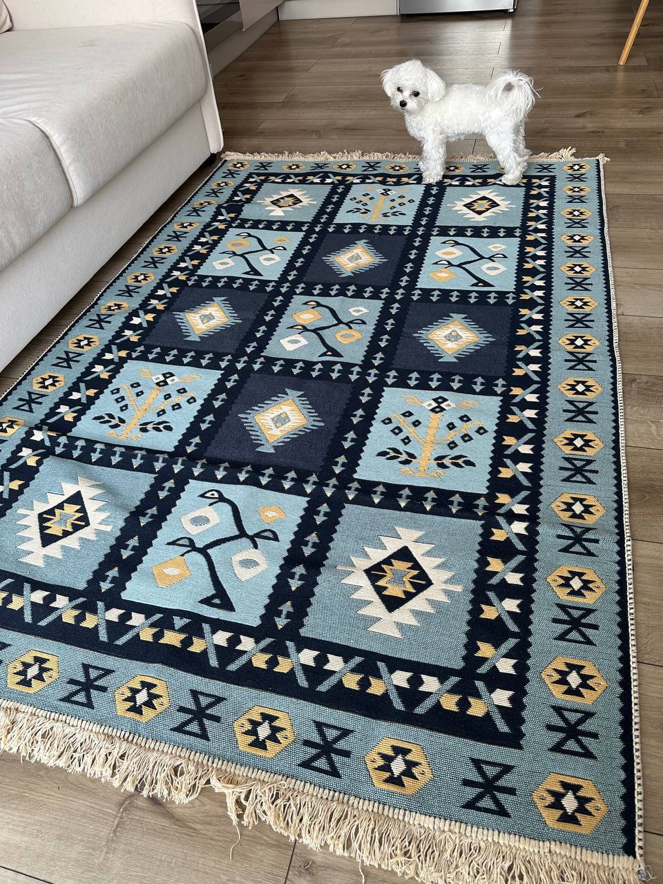Double-sided flat-woven rug Ethno Blue