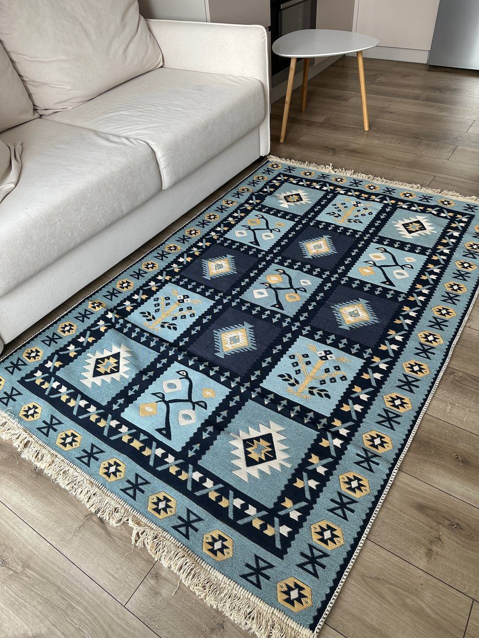 Double-sided flat-woven rug Ethno Blue