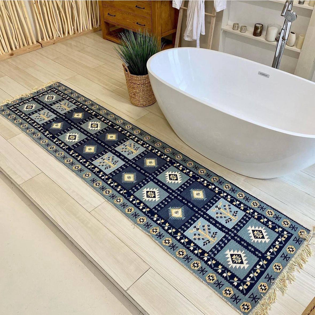 Double-sided flat-woven rug Ethno Blue