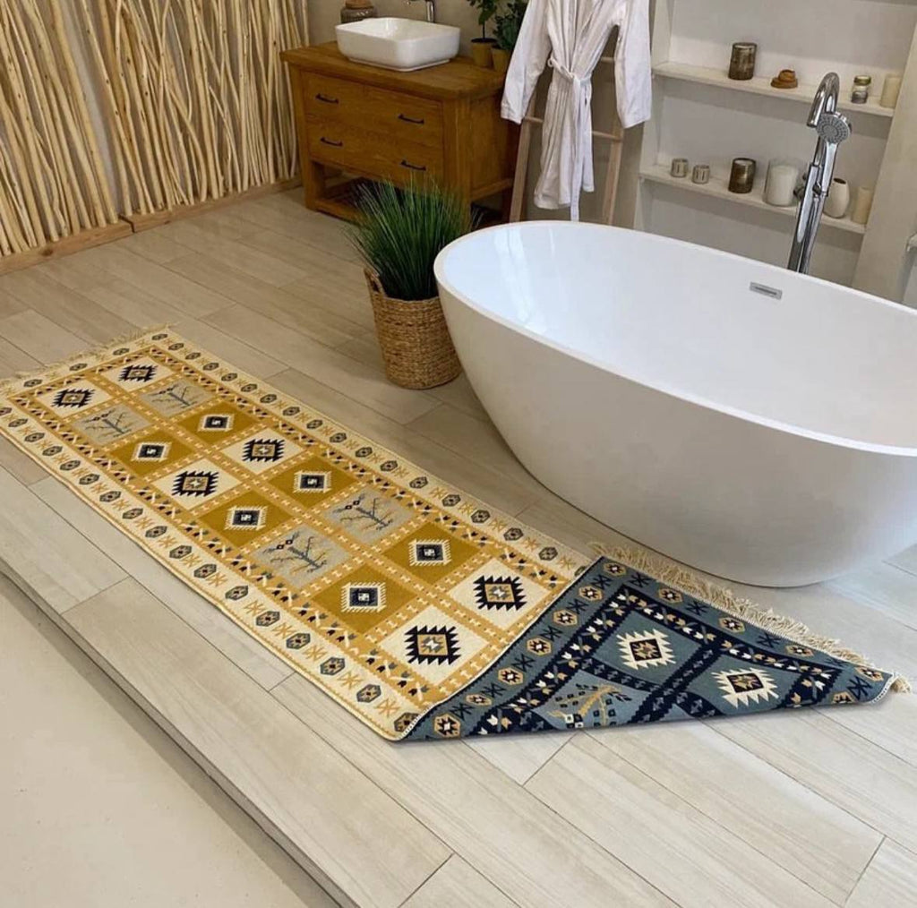Double-sided flat-woven rug Ethno Blue