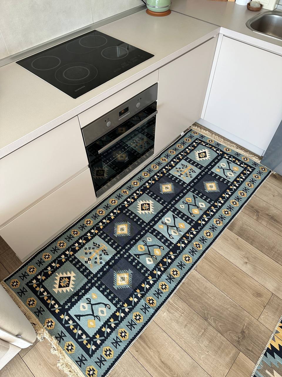 Double-sided flat-woven rug Ethno Blue