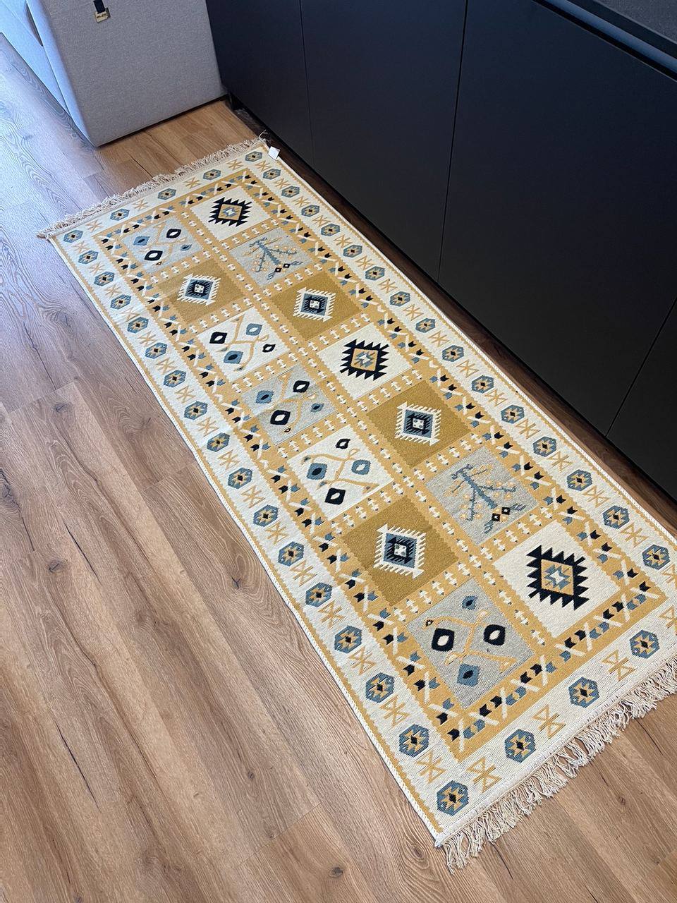 Double-sided flat-woven rug Ethno Blue