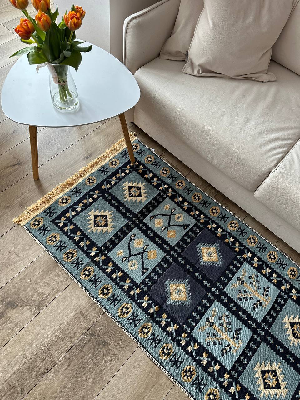 Double-sided flat-woven rug Ethno Blue