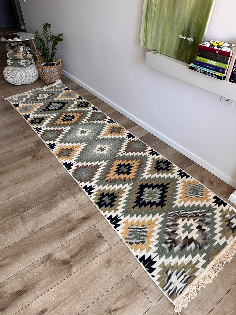 Oboustranný koberec bez vlasu Zigzag Green