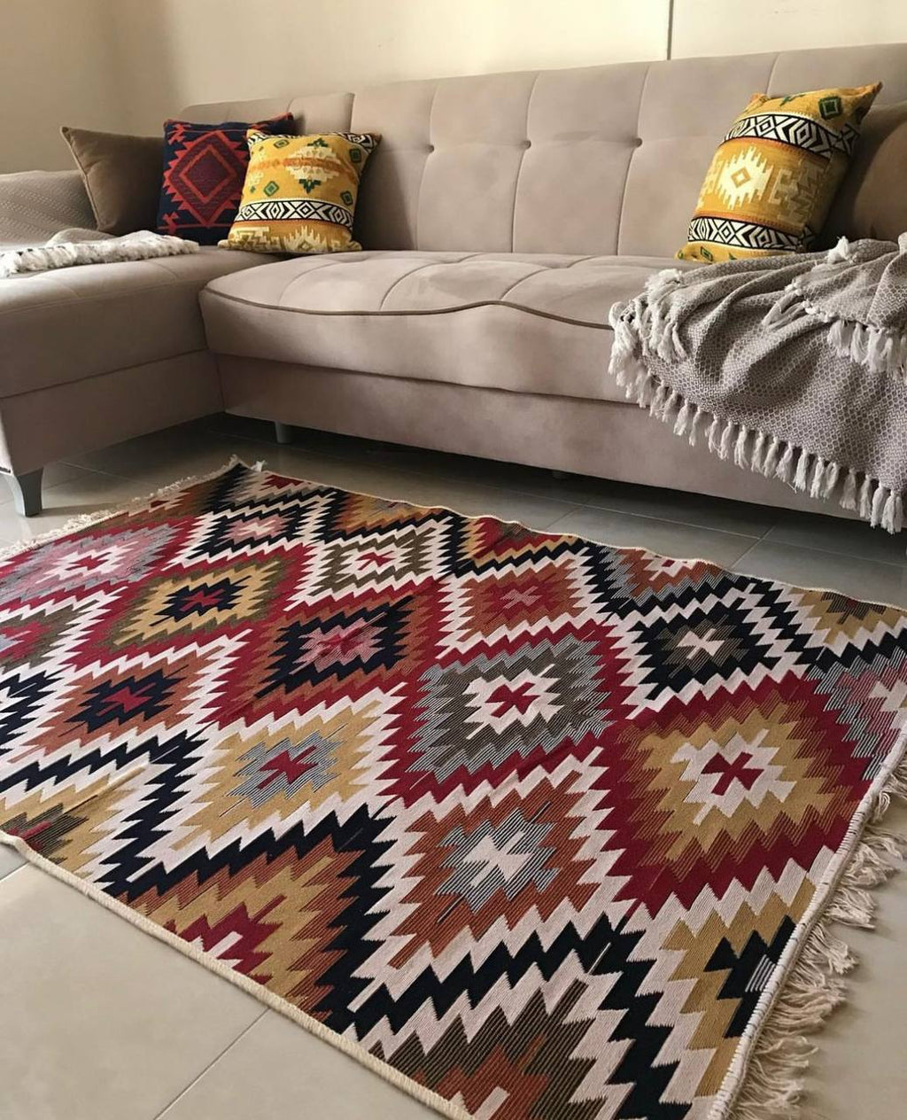 Oboustranný koberec bez vlasu Zigzag Red