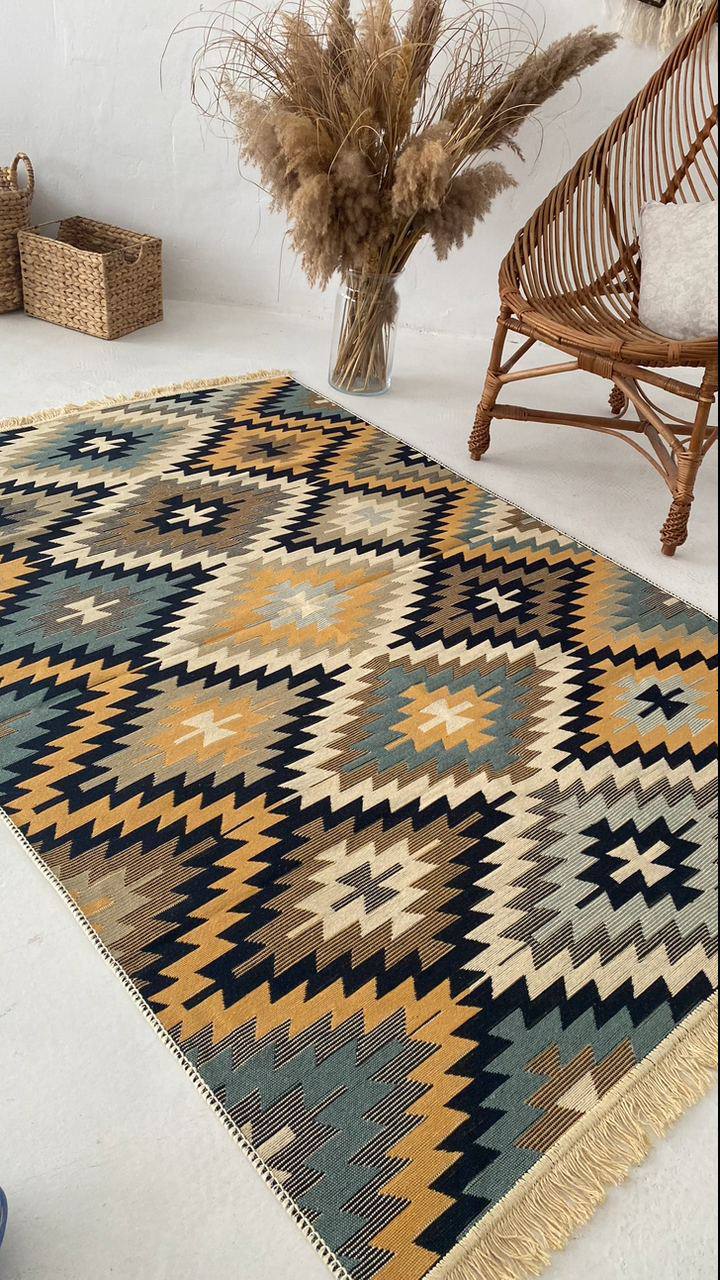 Oboustranný koberec bez vlasu Zigzag Blue