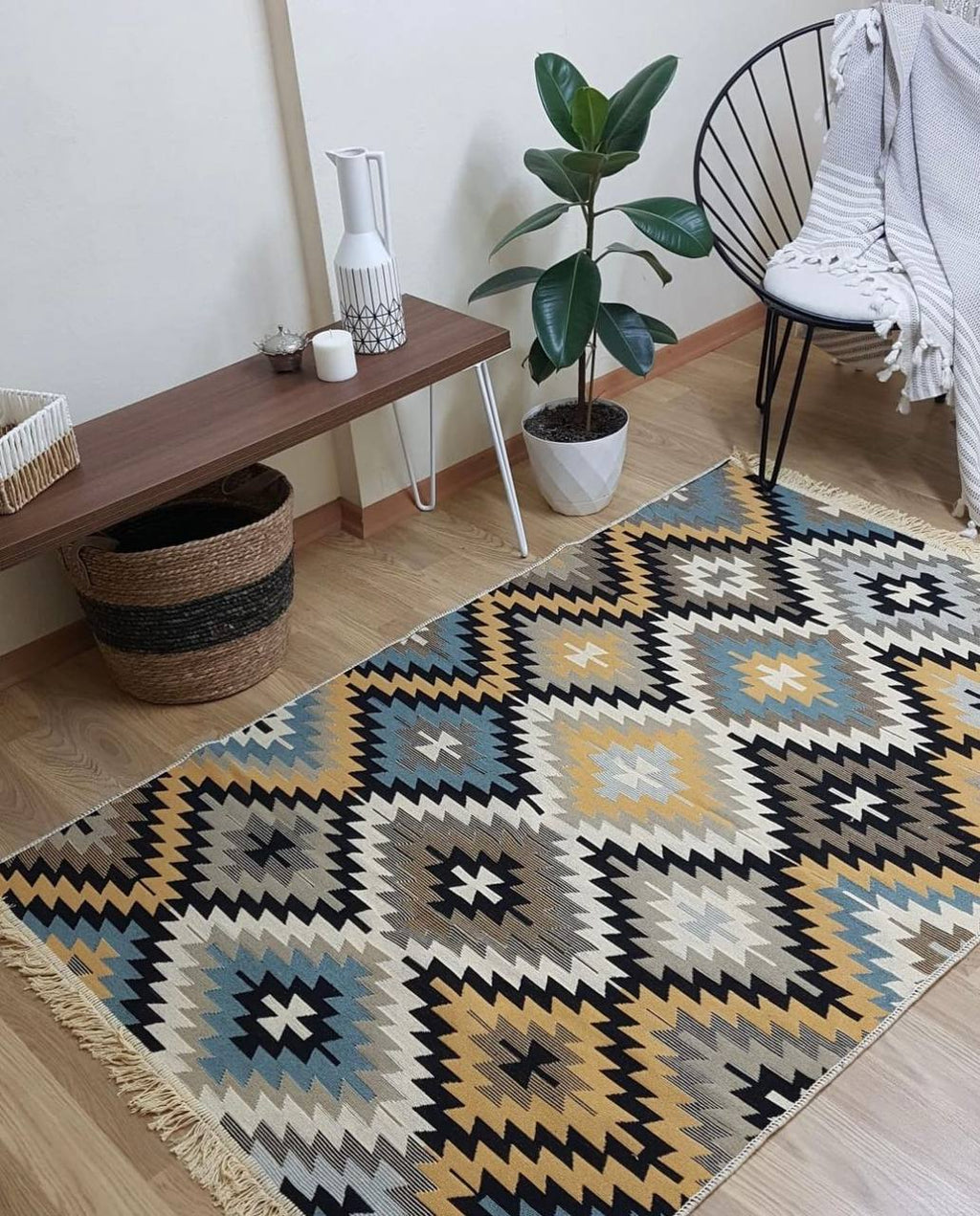 Oboustranný koberec bez vlasu Zigzag Blue
