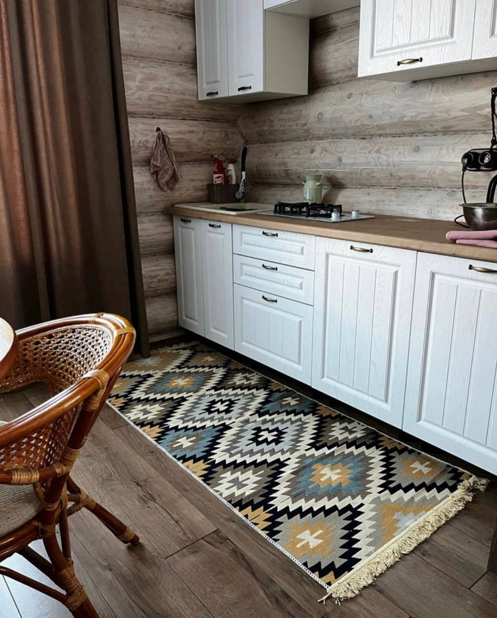 Oboustranný koberec bez vlasu Zigzag Blue