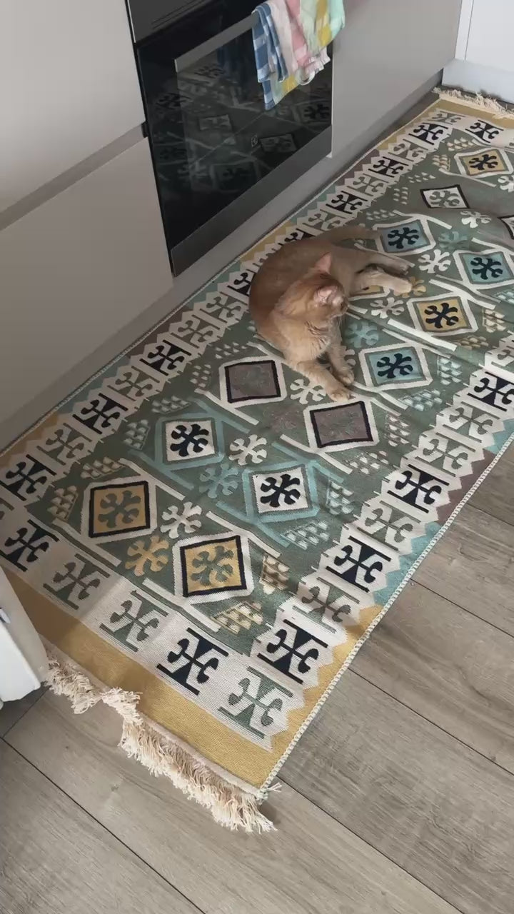 Double-sided flatweave rug Cross Green