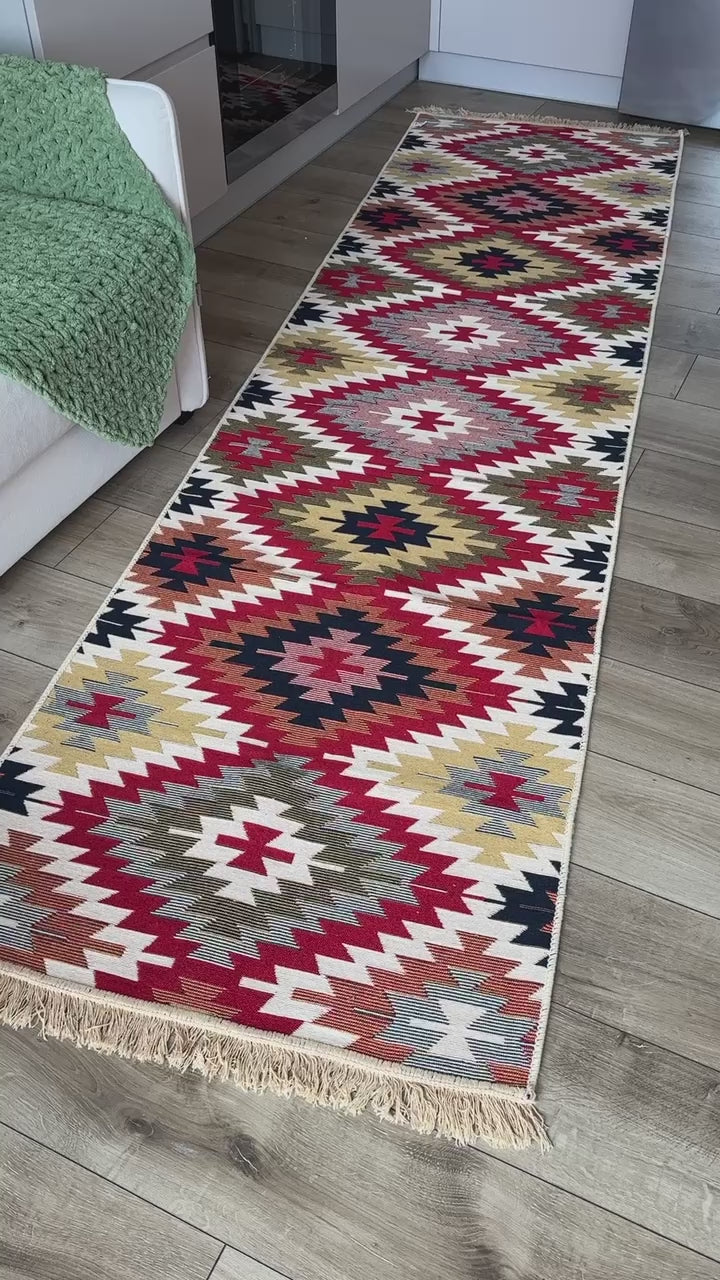 Oboustranný koberec bez vlasu Zigzag Red